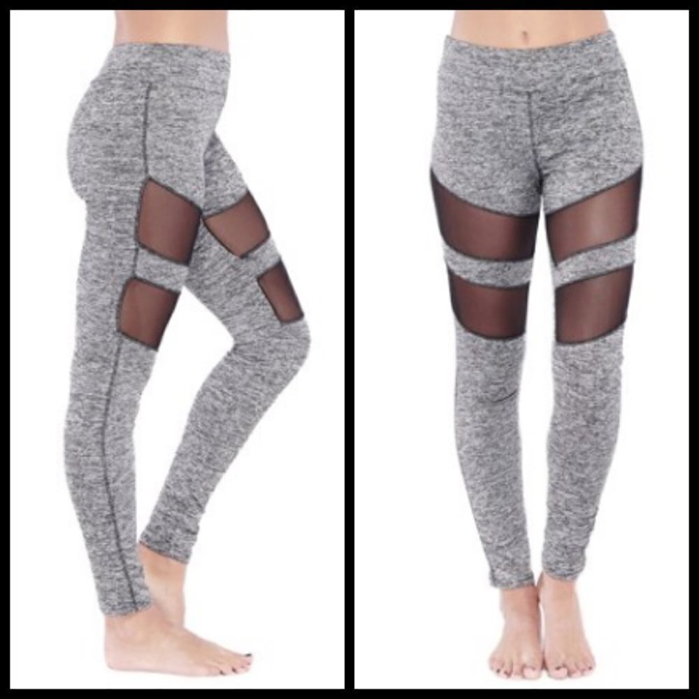 Electric Yoga Tummy Tuck High Rise Mesh Racer Leggings Gray M Medium Nwt — image 3 of 8